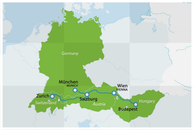 Map with Euronight Kálman Imre route