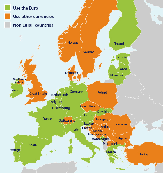 Eurail currency map