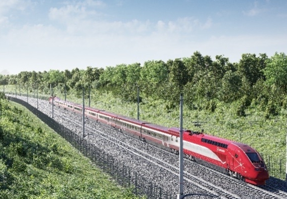 Thalys and Eurostar high-speed trains crossings fields in France