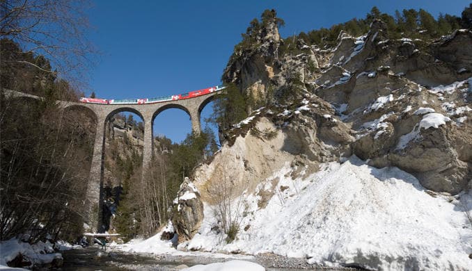 Glacier Express crossing high viaduct