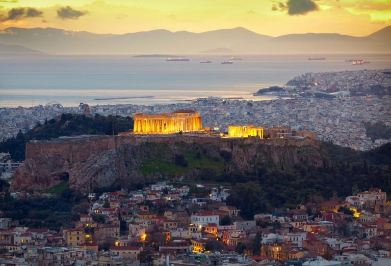 The Parthenon temple at sunset