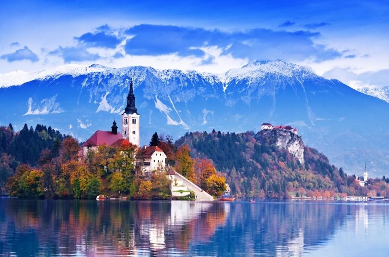 Bled Island in the middle of Lake Bled