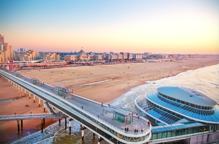 View of the pier and the beach in Scheveningen